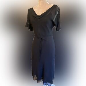 Elegant Express Black Women's Cowl Neck Midi Dress Silk